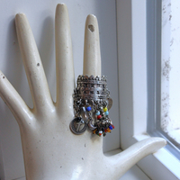 Be Like that to Me Ring with Antique Kuchi Gypsy Finding,Sterling Band,Sterling Moon,Star,Tiny Clear Rock Crystal Point & More!