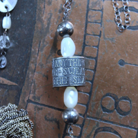 The Cure for Anything Necklace with Rare Anne Choi Sterling Bead, Multi Chain Tassel, Faceted White Topaz Tear Drop & Tiny Abalone Shell