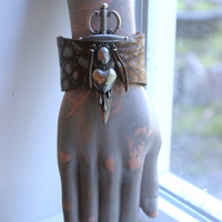 The Light Necklace & Cuff Bracelet Set with Sterling Belcher Chain, Unique Leather Cuff & Tassel, Two Wounded Heart Medals