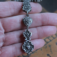 Flaming Sacred Heart Cross & Puffy Heart Bracelet 