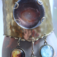 Divine Love Bracelet & Necklace Set with Antique Watch Case Cosmic Diorama, Glass Orb Earth, Moon & Sun and More!