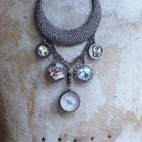 The Art of Becoming Necklace with Rare Antique Faceted Cut Steel Crescent Moon, Antique Compass & 4 Unique Antique Dangles