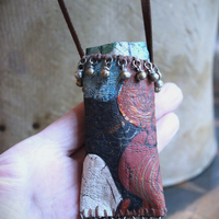 Asymmetrical Hand Painted Clouds Thangka Pouch with Far Infrared Light Healing Tower, Antique Cloud Shaped Drops & Tiny Orbs