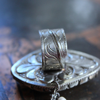 NEW! Adjustable Carved Sacred Heart Ring with Tiny Sterling Cross,Antique French Marian Medal and Chain Tassel, Beads & Sterling Rondelles