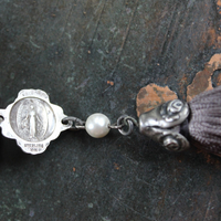 It Felt Love Necklace w/Embroidered Rose Heart Pendant,Antique Sterling Rose Medal,Antique Rose Capped Tassel & Antique Real Metal Braided Trim Chain