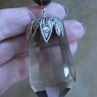 The Protection Necklace with a Uniquely Capped Smoky Quartz Free Form Pendant, Silver Paillete Chain & Checkerboard Faceted Smoky Quartz Connector