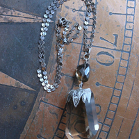 The Protection Necklace with a Uniquely Capped Smoky Quartz Free Form Pendant, Silver Paillete Chain & Checkerboard Faceted Smoky Quartz Connector