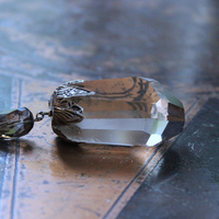 The Protection Necklace with a Uniquely Capped Smoky Quartz Free Form Pendant, Silver Paillete Chain & Checkerboard Faceted Smoky Quartz Connector