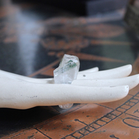 Rare Antique Clear Rock Quartz and Green Barrel Tourmaline Ring - size 8