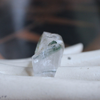 Rare Antique Clear Rock Quartz and Green Barrel Tourmaline Ring - size 8