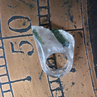 Rare Antique Clear Rock Quartz and Green Barrel Tourmaline Ring - size 8