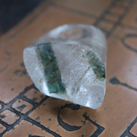 Rare Antique Clear Rock Quartz and Green Barrel Tourmaline Ring - size 8