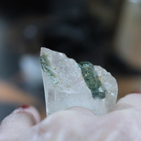 Rare Antique Clear Rock Quartz and Green Barrel Tourmaline Ring - size 8