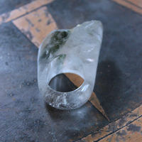Rare Antique Clear Rock Quartz and Green Barrel Tourmaline Ring - size 8