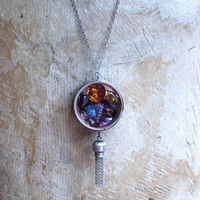 Rare Gem Collection Necklace with 9 Faceted Gemstones,Antique Pocket Watch Case, Sterling Belcher Chain and Sterling Tassel
