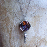 Rare Gem Collection Necklace with 9 Faceted Gemstones,Antique Pocket Watch Case, Sterling Belcher Chain and Sterling Tassel