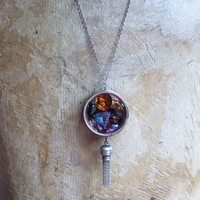 Rare Gem Collection Necklace with 9 Faceted Gemstones,Antique Pocket Watch Case, Sterling Belcher Chain and Sterling Tassel
