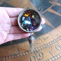 Rare Gem Collection Necklace with 9 Faceted Gemstones,Antique Pocket Watch Case, Sterling Belcher Chain and Sterling Tassel