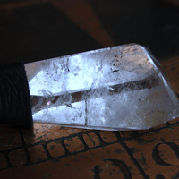 Amazing Free Form Clear Ghost Quartz Pendant Necklace with Embossed Silver Chain, Premium Black Suede Leather Cap & Ties
