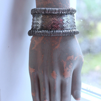 How to Fly Bracelet with Old Sterling Cuff, Sterling Cross, Raven Wing,Glass Quote Vessel & Sterling Capped Bead