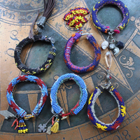 Set of 6 Authentic Tribal Seed Bead Bracelets with Various Drops & Dangles