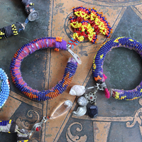 Set of 6 Authentic Tribal Seed Bead Bracelets with Various Drops & Dangles