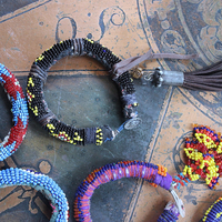 Set of 6 Authentic Tribal Seed Bead Bracelets with Various Drops & Dangles