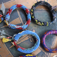 Set of 6 Authentic Tribal Seed Bead Bracelets with Various Drops & Dangles