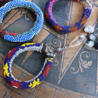 Set of 6 Authentic Tribal Seed Bead Bracelets with Various Drops & Dangles