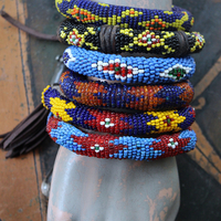 Set of 6 Authentic Tribal Seed Bead Bracelets with Various Drops & Dangles