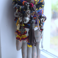 Set of 6 Authentic Tribal Seed Bead Bracelets with Various Drops & Dangles