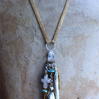 NEW! One Life Before You Necklace with Unique Painted Carved Bone Feather, Cross, Premium Distressed Leather Ties, Sterling Chain & More!