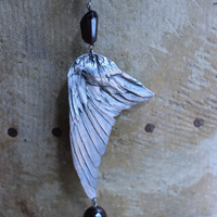 The Winds of your Soul Necklace with Amazing Faceted Almandine Garnet, Cast Bird Wing, Holy Spirit Dove & Puffy Heart Medal