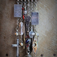 Celestial Gypsy Necklace Set w/AMAZING Labradorite Stone,Sterling Sun & Moon Tarot Medals,Amethyst Druzy Angel Wing,Antique Cross,Faceted Rock Crystal & Much More!