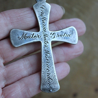 Rare Engraved Sterling Cross with Antique Sterling Sacred Heart Bead Rosary Chain