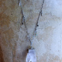 Single Soul Necklace with Amazing & Rare Double Point Clear Rock Quartz Pendant w/Sterling Mesh Cap,Sterling Chain Fragment Chain, Multiple Drops