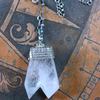 Single Soul Necklace with Amazing & Rare Double Point Clear Rock Quartz Pendant w/Sterling Mesh Cap,Sterling Chain Fragment Chain, Multiple Drops