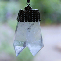 Single Soul Necklace with Amazing & Rare Double Point Clear Rock Quartz Pendant w/Sterling Mesh Cap,Sterling Chain Fragment Chain, Multiple Drops