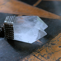 Single Soul Necklace with Amazing & Rare Double Point Clear Rock Quartz Pendant w/Sterling Mesh Cap,Sterling Chain Fragment Chain, Multiple Drops