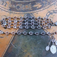 Unique Bezel Set Faceted Pointed Crystal Bracelet Set with Antique French Medals