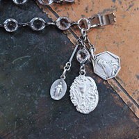 Unique Bezel Set Faceted Pointed Crystal Bracelet Set with Antique French Medals
