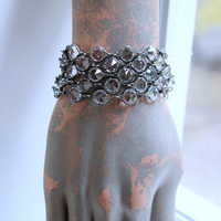 Unique Bezel Set Faceted Pointed Crystal Bracelet Set with Antique French Medals