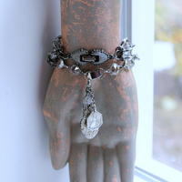 Unique Bezel Set Faceted Pointed Crystal Bracelet Set with Antique French Medals