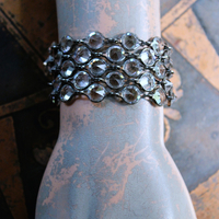 Unique Bezel Set Faceted Pointed Crystal Bracelet Set with Antique French Medals
