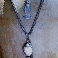 The Genesis of Love Necklace with Rare Virgin Mary and Serpent Pendant, Sterling Rolo Chain & Clasp
