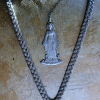 The Genesis of Love Necklace with Rare Virgin Mary and Serpent Pendant, Sterling Rolo Chain & Clasp