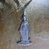 The Genesis of Love Necklace with Rare Virgin Mary and Serpent Pendant, Sterling Rolo Chain & Clasp