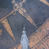 The Genesis of Love Necklace with Rare Virgin Mary and Serpent Pendant, Sterling Rolo Chain & Clasp