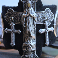 OOAK Marian Cross Cuff Bracelet with Unique Dimensional Cross,Antique Sterling Medallions,Bead Point Crosses