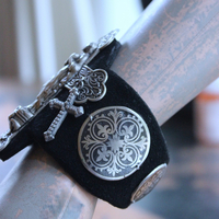 OOAK Marian Cross Cuff Bracelet with Unique Dimensional Cross,Antique Sterling Medallions,Bead Point Crosses